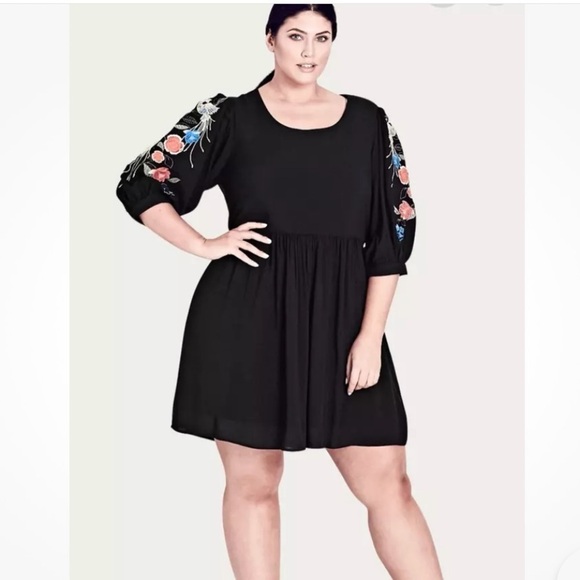 City Chic Dresses & Skirts - Black Dress with Floral Embroidery Size M 18